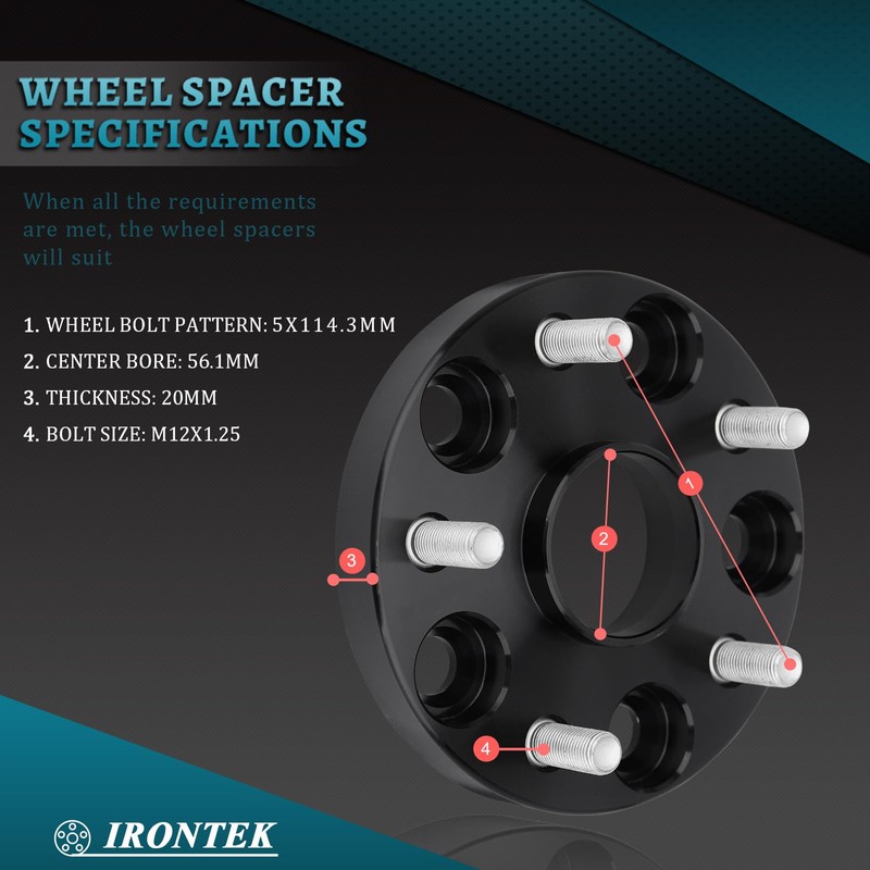 IRONTEK 5x4.5in Wheel Spacers 20mm Real Forged Spacers with 56.1mm