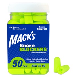 Mack's Snore Blockers - Tapones para los oídos de espuma suave, 50 pares - 32 dB de alto NRR - Cómodos tapones para los oídos para dormir, ronquidos, ruidos fuertes y viajes