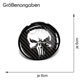 4 x Hub Caps, 60 mm Diameter, Wheel Centre Caps, Rim Sticker, Gel Emblem Doming for Car Rims, Tuning Accessories, Wheel Hub Caps DM006 (No. 3 Punisher Carbon Black, Hub Cap Set)