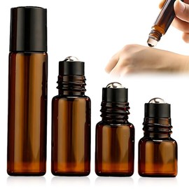 Roll on Vuoto per Oli Essenziali,8 Pezzi 2ml 3ml 5ml 10ml Marrone Bottiglie Vuote in Vetro con Sfera in Acciaio Inossidabile, Riutilizzabile, Boccette Vetro per Oli, Profumi, Cosmetici, Aromaterapia