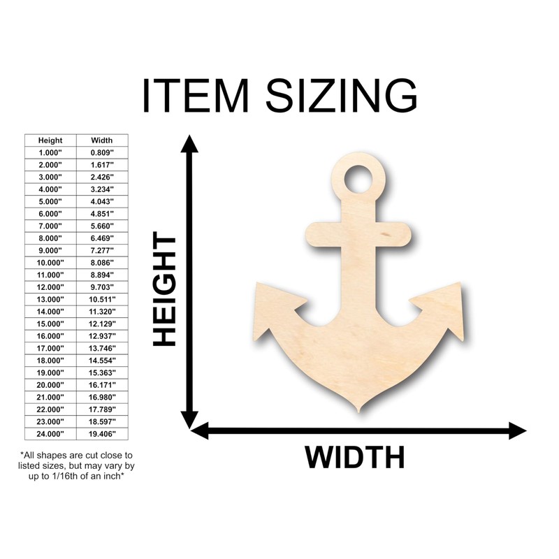 Unfinished Wood Thick Anchor Shape Craft up to 46" DIY