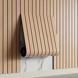 Yutianli PVC Slat Wall Panel Peel and Stick 118"x 15.7" Faux Wood Slat Panel Artificial Oak Wood Grain Self-Adhesive Soundproof 3D Wall Panel for Walls and Ceilings