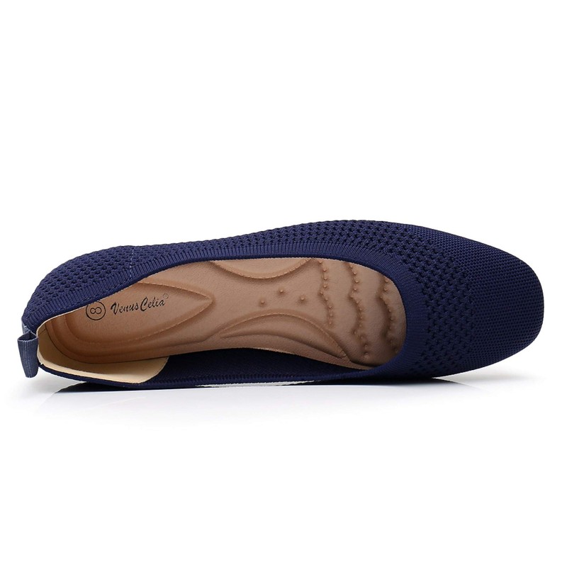 VenusCelia Zapato plano de punto flexible para mujer, Azul Marino,