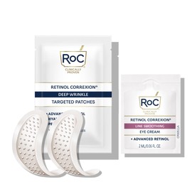 RoC Retinol Correxion Deep Wrinkle Non-Invasive Targeted Patches with Hyaluronic Acid + Firming Peptides for Forehead, 11 Lines, Crow’s Feet and Laugh Lines, (6 Patches) with Retinol Eye Packette