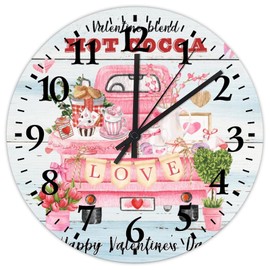 Small Wall Clock Valentine's Day Hot Cocoa Home Decor Clock Quality Quartz Non Ticking Arabic Numeral Home Kitchen Bar Coffee Station Round Clock for Home Office 15 Inch