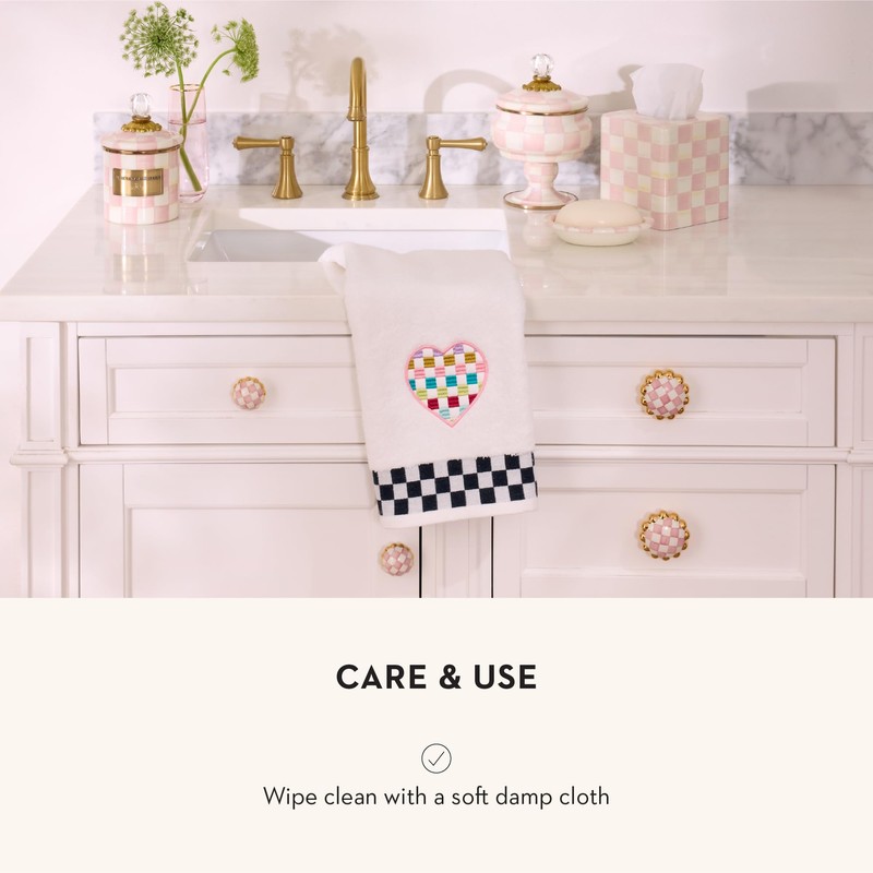 MACKENZIE-CHILDS Round Knob, Decorative Drawer Pull Knob, Pink-and-White Rosy Check