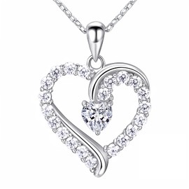 Billie Bijoux Heart Necklaces for Women Birthstone 925 Sterling Silver Love Pendant Necklace Jewellery Birthday Gift for Women Girls Wife Mum, Silver