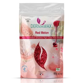 800 g Dermawax Red Melon Hypoallergenic Waxing Beads for Hair Removal Eyebrow Face Intimate Bikini Zone Armpits Women's Beard Hair Removal without Fleece Strips Suitable for All Skin Types Vegan