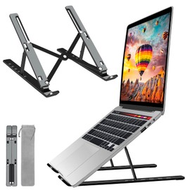 FOBELEC Laptop Stand, Aluminum Full Coverage Non-Slip Rubber Adjustable Ergonomic Portable Laptop Holder, Foldable Computer Stand 6 Angles Anti-Slip Laptop Riser Compatible with 9-16 inch Laptops