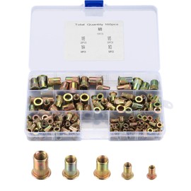 165 Pcs Assorted Rivet Nuts, Metric M3/M4/M5/M6/M8 Flat Head Threaded Insert Rivnuts, Knurled Carbon Steel Threaded Insert Nutserts Kit