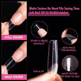 Gaivek 600 Pcs Medium Square Nail Tips, Full Cover Gel Press-On False Nails, Pre-Shaped French Nail Tips for Extension, Fake Nails Kit for DIY Manicure and Salon Use, 10 Sizes