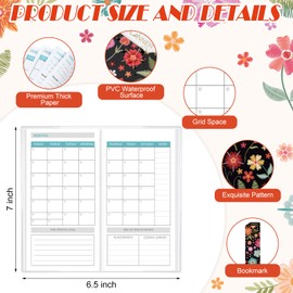 ReliThick 1 Set Undated Monthly Planner Blank Pocket Calendar for Purse 6.5" X3.5" Small Daily Weekly Pocket Planner with Bookmark and PVC Cover for Teacher Employee Appreciation Gifts (Floral)