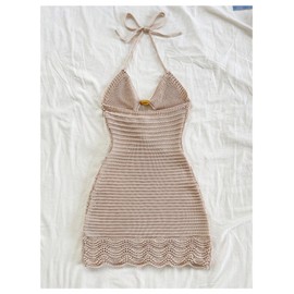 MakeMeChic Women's Cover Up Dress Halter Cut Out Knit Bathing Suit Beach Mini Dresses Apricot Small