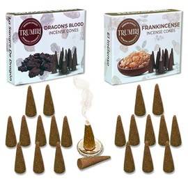 TRUMIRI Incense Cones - Combo Pack of 20 Cone Incense - 10 Frankincense + 10 Dragons Blood - Insence Cones - Incense Cones Scented - Cone Incense Scents - Insense Cones - Incent Cone