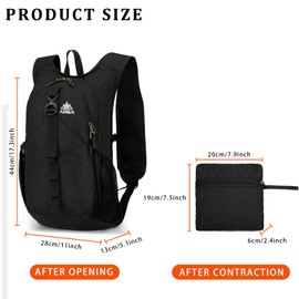 VOBUYING 15L Small Hiking Backpack Foldable Ultralight Trekking Camping Outdoors Backpack for Women Men (black)