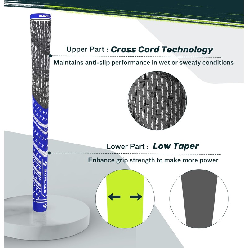 SAPLIZE 13 Golf Grips, Standard, Blue, All Weather Multi Compound