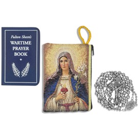 Good Shepherd Creations Military Rosary Gift Set with Fulton Sheen's Wartime Prayer Book and Tapestry Rosary Pouch (Chrome, Sacred Heart of Jesus/Immaculate Heart of Mary)