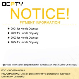 OCPTY 1X Uncut Keyless Entry Remote Control Key Fob Transmitter Replacement for H-onda for Odyssey 3.5L 01-04 OUCG8D440HA