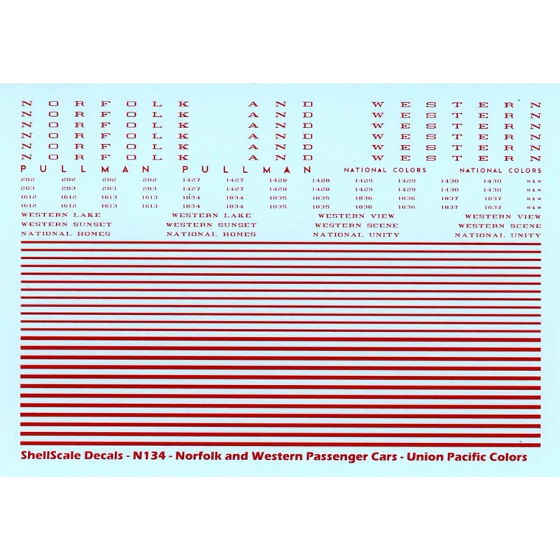 ShellScale Decals N134 Norfolk and Western Passenger Cars - Union
