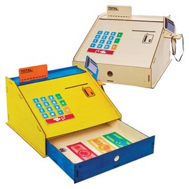 Baker Ross FN087 Wood Craft Cash Register Kit - Pack of 1, Pretend Shop Play Item for Kids, Kids Grocery Store
