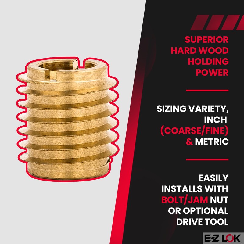 E-Z LOK Knife Threaded Insert for Hard-Wood, Brass Thread Inserts