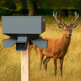 Portable 80LB Gravity Deer Feeder, Heavy Duty Metal Wildlife Feeder with 4 Feeding Ports, Weatherproof for Hunting & Backyard Game