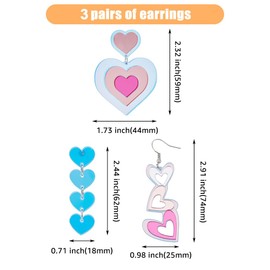 HOBBIESAY 5 Style Glitter Triple Heart Dangle Drop Earrings Cute Acrylic Pink Heart Earrings Colourful Kawaii Cute Earrings Jewellery for Women and Girls, Acrylic