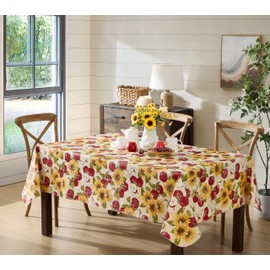 Newbridge Spring Daybreak Apples 60 x 84 Inch Rectangle Vinyl Tablecloth with Flannel Backing, Indoor Outdoor Waterproof Vinyl Table Cover Holiday Parties and Dining, Red Apples and Sunflowers