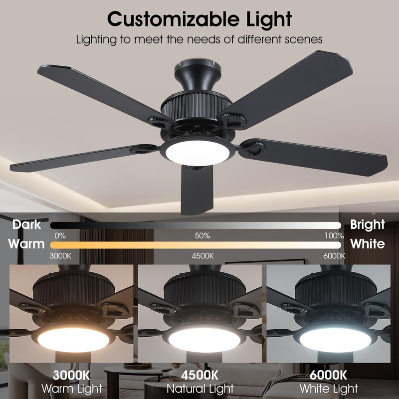 Surtime 52" Ceiling Fans with Lights-Low Profile Ceiling Fan with