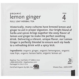Bigelow Steep Cafe Organic Herbal Tea, Lemon Ginger, 50 Bags/carton