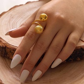 Boho Ball Adjustable Open Wrap Ring Polished Brushed 12mm Balls Stacking Statement Wedding Finger Rings for Women Fashion Layered Comfort Fit Christmas Birthday Jewelry Gift for Friends (Gold Plated)