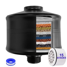 Short Shower Filter, 15 Stage Shower Head Filter for Hard Water Matte Black Showerhead Filter Shower Water Filter Water Softener Reduce Chlorine, Dry Skin