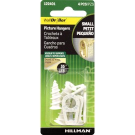 Hillman 122401 Small Self-Drilling White Wall Driller Picture Hangers 35lbs Package of 4