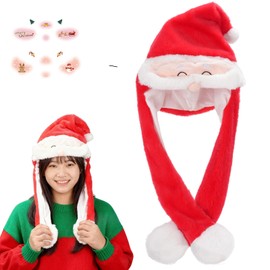 mefeny Christmas Headpiece with Movable Ears Hat, Santa, Cosplay Costume, Includes 2 Face Tattoos, Funny, Piko, Fluffy, for Kids, Adults, Events, Parties, Gift (Santa Red)