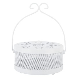 ANKROYU Coil Holder Metal Ashes Holder Round Portable Coil Incense Burning Box with Retractable Handle Hollow Flower Design for Indoor Outdoor Use Black White Optional 15x7cm