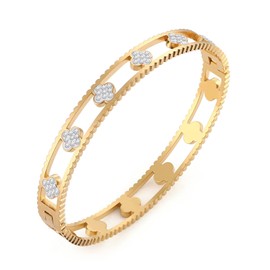 GAUEIOUR Lucky Leaf Bracelet,Simple Titanium Steel Lucky Leaf Studded Diamond Hollow Buckle Bracelet for Women,Stainless Steel Light Luxury Zircon Bracelet (Gold)