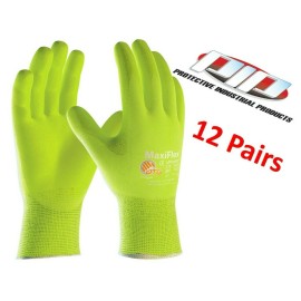 PIP 34-874FY MaxiFlex Ultimate Hi-Vis Nylon Glove Nitrile Coated (1 Dozen) 12 PR - Small