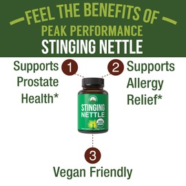 USDA Organic Stinging Nettle Vegan Capsules Made with Stinging Nettle Leaf Powder for Prostate, Hair Growth, Allergy. Better Than Root or Seed Extract. Plant Based Herb Supplement Tablets, 60 Pills