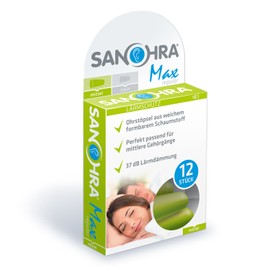 Sanohra Max Adults with Earplugs 37 SNR Noise Isolation, Pack of 12