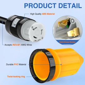 Nilight 50AMP RV Power Cord Twist Lock Plug with Boot Locking Cover 125/250V NEMA SS2-50R ETL Listed Female Shore Replacement Inlet for RVs Camper Caravan Trailer Van