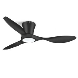 ocioc 42 inch Ceiling Fans with Lights and Remote, Dimmable Ceiling Fans with Reversible Quiet DC Motor, Flush Mount, 3CCT, Black Ceiling Fan for Bedroom Living Room Indoor/Outdoor