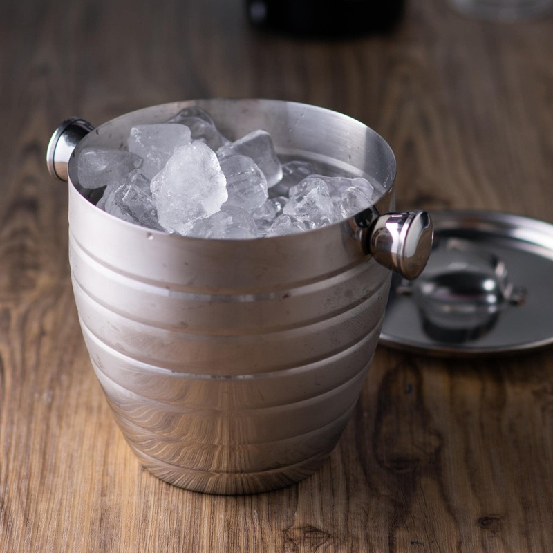 bar@drinkstuff Manhattan Nights Stainless Steel Ribbed Ice Bucket 1.8ltr