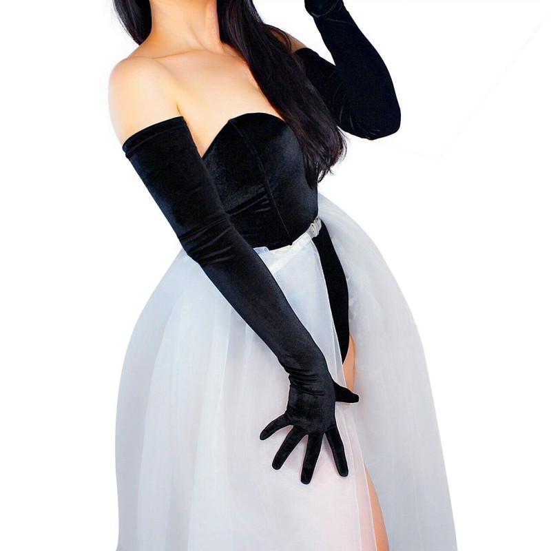 DooWay Super Long Black Velvet Gloves Women TOUCHSCREEN 28" Stretchy