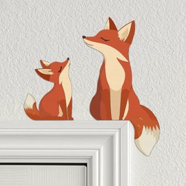 2 x Cute Wooden Fox Door Topper, Mama and Baby Fox, Carved Wooden Fox Door Decor Woodland Decor Nursery Decor Kids Room Door Art Door Frame Decor