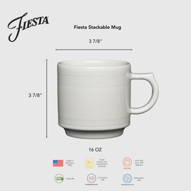 Fiesta® 16oz Stackable Mug – Durable Ceramic, Lead-Safe, Dishwasher/Microwave/Oven Safe – Made in USA - Peony