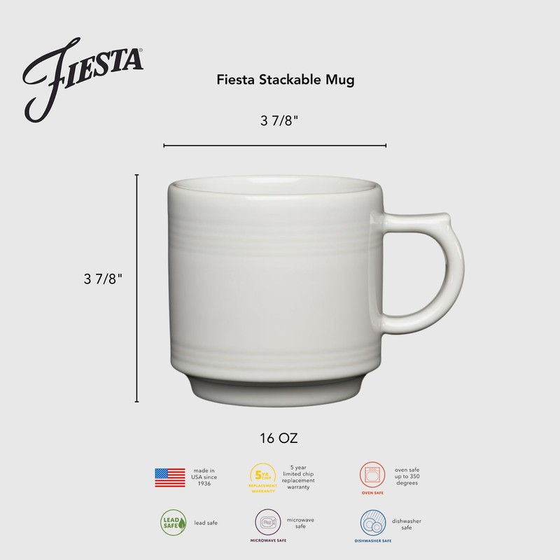 Fiesta® 16oz Stackable Mug – Durable Ceramic, Lead-Safe, Dishwasher/Microwave/Oven Safe