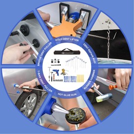 ROADGIVE Dent Puller Kit, 108PCS Dent Repair Kit Body Repair Dent Removal Tools with Dent Repair Rods, Gold Dent Lifter, T-Bar, Bridge Dent Puller for Car Dent Removal