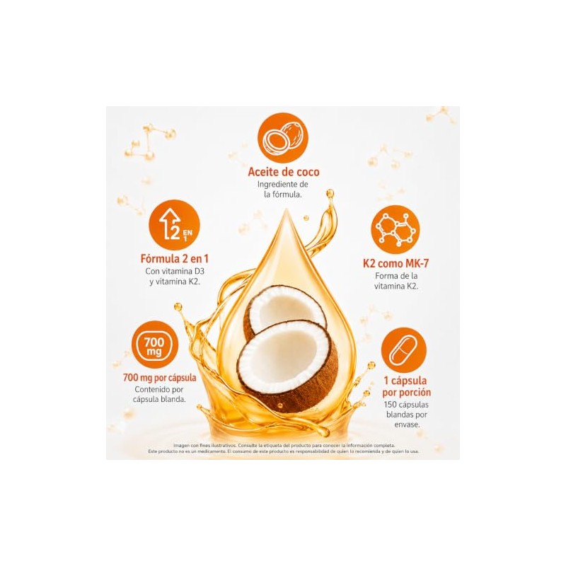 Vitamina D3 K2 400 UI + K2 MK-7, 150 Cápsulas
