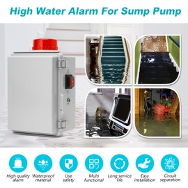 Septic Pump Alarm, Zuomeng High Water Alarm for Sump Pump with Bright Flashing Light, 110 dB Alarm, External Submersible Pump Connection, IP67 Casing