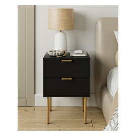 AEPOALUA Nightstand,Small Bedside Table with Gold Frame,Morden Night Stand,End Table,Bedside Furniture,Side Table with Drawer and Shelf for Bedroom,Living Room,Diamond (Modern-2 Drawer, Black-Stripe)